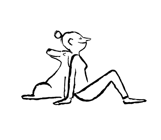Illustration of a person and dog sitting back-to-back